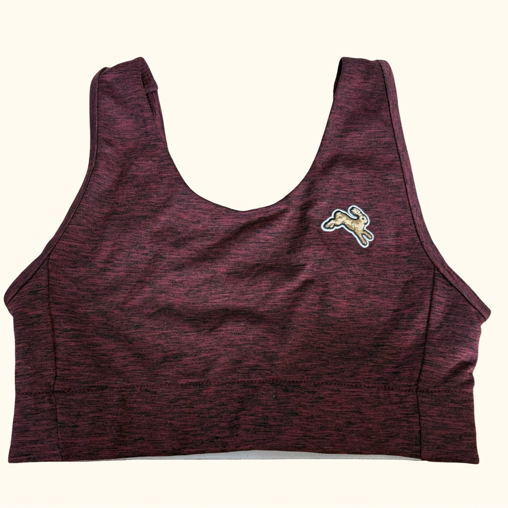 Tracksmith Women’s Run Bra Heathered Maroon black Gym Workout EUC